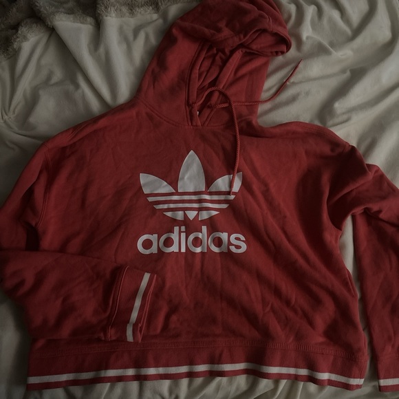 adidas Tops - Adidas Scarlet Hoodie with White Trefoil